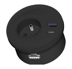 Prise électrique encastrable Versaspot 80 mm pour bureau - 1 prise secteur + 1 USB-A + 1 USB-C  + masque