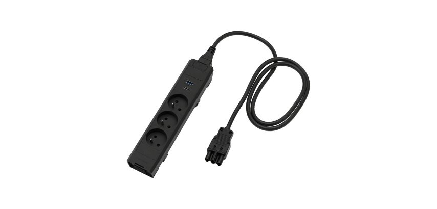 Multiprise - nourrice Versatek Basic – 3 prises secteur + 1 USB-A+ 1 USB-C - prise suivante + câble de raccord 2 m