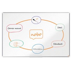 Tableau blanc magnétique Premium Plus Nobo, surface en acier laqué, cadre en aluminium, 180 x 120 cm