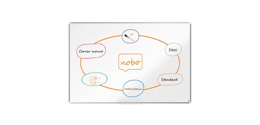 Premium Plus Magnetic Whiteboard Nobo, lacquered steel surface, aluminum frame, 180 x 120 cm