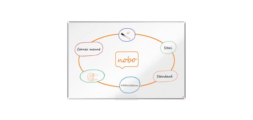 Premium Plus Magnetic Whiteboard Nobo, lacquered steel surface, aluminum frame, 180 x 120 cm