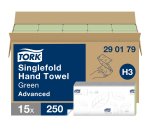 Toalla de mano plegada en V Tork H3 Advanced verde - Caja de 3750