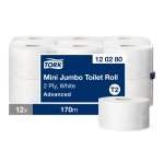 Papel higiénico Mini Jumbo de doble capa Tork T2 Advanced - 12 rollos de 170 m