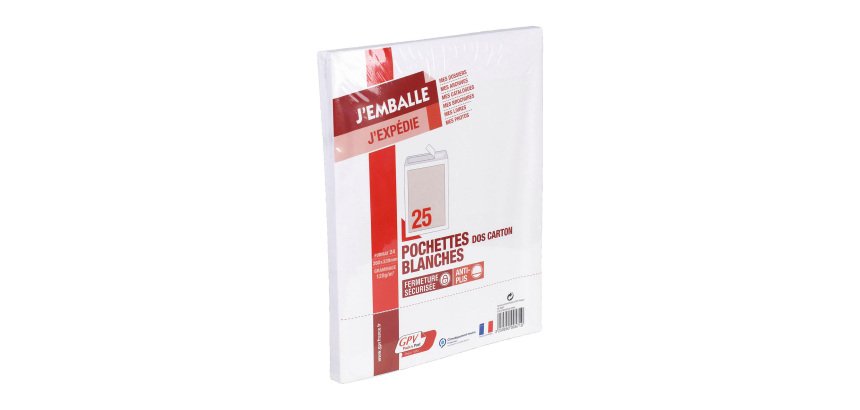 Paquet de 25 Pochettes format 24 DOS-CARTON Blanches AD