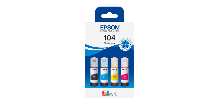 Epson 104 Ecotank Pack 4 cartuchos originales (1 negro + 3 colores) (7500 + 3x6000 páginas)