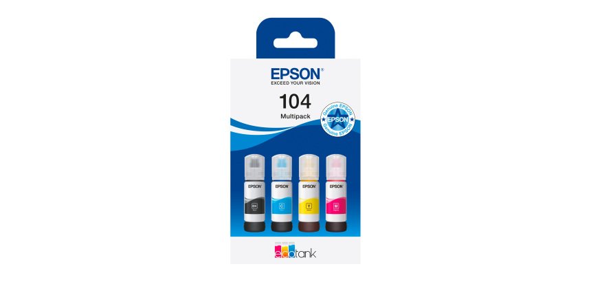 Epson 104 Ecotank Pack 4 cartuchos originales (1 negro + 3 colores) (7500 + 3x6000 páginas)
