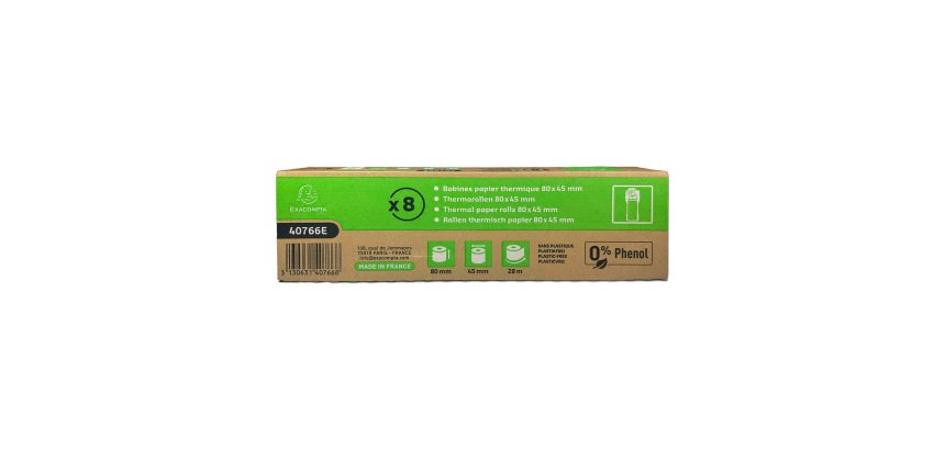 Bobines Caisses Exacompta 40766E - l 80 mm x L 28 m, Ø 45 mm - paquet de 8