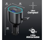 T'nB 50 W sigarettenaansteker oplader met intrekbare USB-C kabel - Snelle oplading in de auto