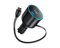 T'nB 50 W Car Cigarette Lighter Charger with Retractable USB-C Cable – Fast Charging in Car