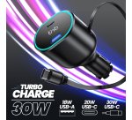 T'nB 50 W sigarettenaansteker oplader met intrekbare USB-C kabel - Snelle oplading in de auto