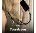Câble tour de cou USB-C vers USB-C 60 W  1,6m 2-en-1  noir T'nB