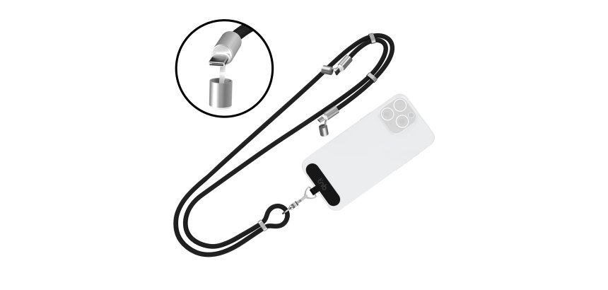 Câble tour de cou USB-C vers USB-C 60 W  1,6m 2-en-1  noir T'nB