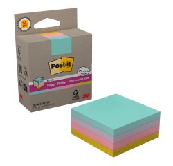 Notes repositionnables recyclés couleur Super Sticky Post-it 76 x 76 mm - bloc de 276 feuilles