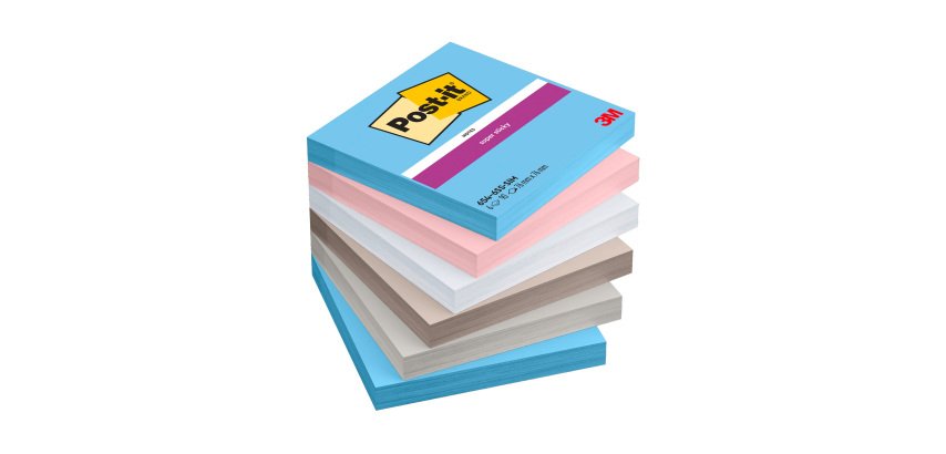 Notes repositionnables couleurs Simply Serene Super Sticky Post-it 76 x 76 mm - bloc de 90 feuilles