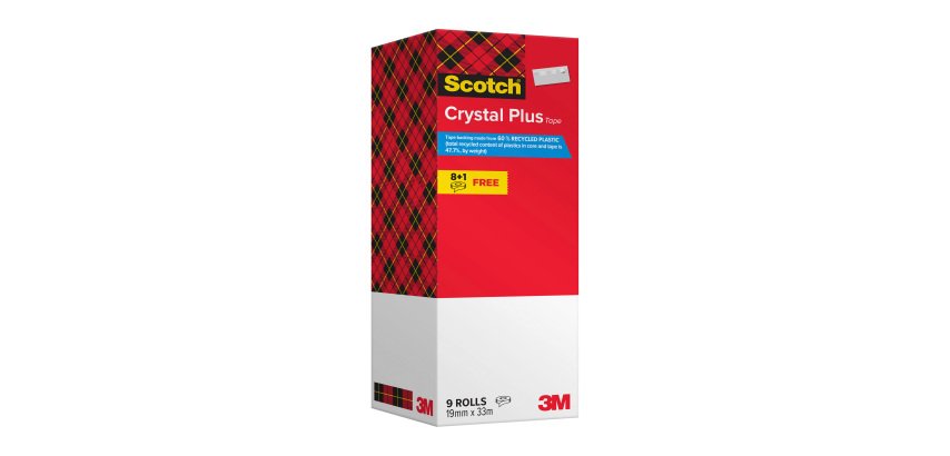 Pack de 8 rubans adhésif recyclés Scotch Crystal Plus - Largeur 19 mm x longueur 33 m + 1 OFFERT
