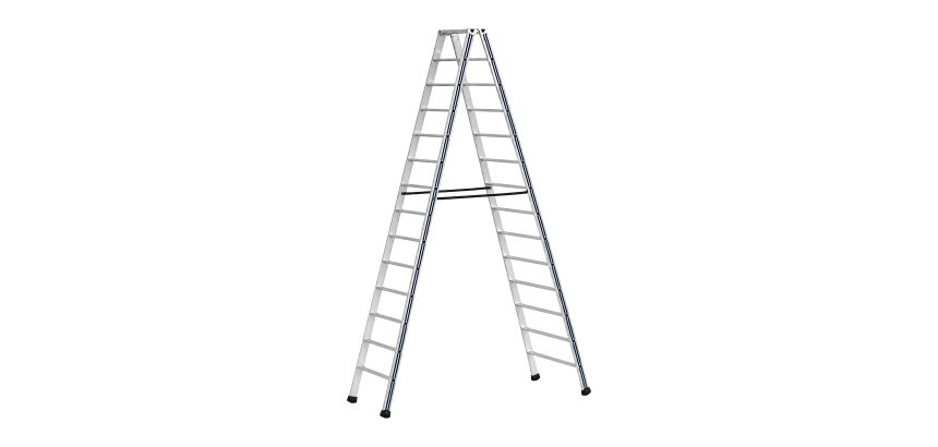 Scala a doppia salita STP Pikasso per uso industriale in alluminio, 14 gradini