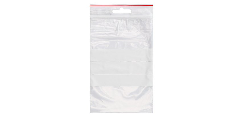 Sachet Zip transparent 100 x 150 mm avec bande d'écriture - 50 microns - Carton de 1000