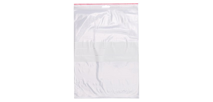 Sachet Zip transparent 230 x 320 mm avec bande d'écriture - 50 microns - Carton de 1000