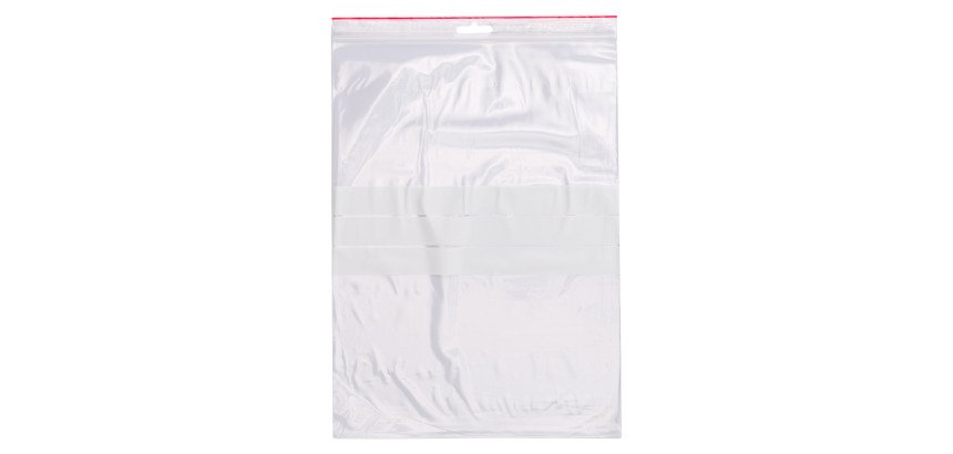 Sachet Zip transparent 230 x 320 mm avec bande d'écriture - 50 microns - Carton de 1000