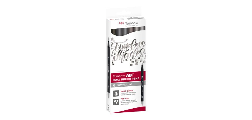 Tombow ABT Dual Brush Pen aquarel dubbelzijdige penseelstiften – Assortiment van grijstinten – Set van 6
