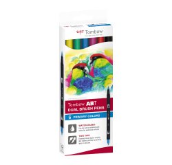 Feutres pinceaux aquarellables double pointe Tombow ABT Dual Brush Pen – Couleurs primaires – Pochette de 6