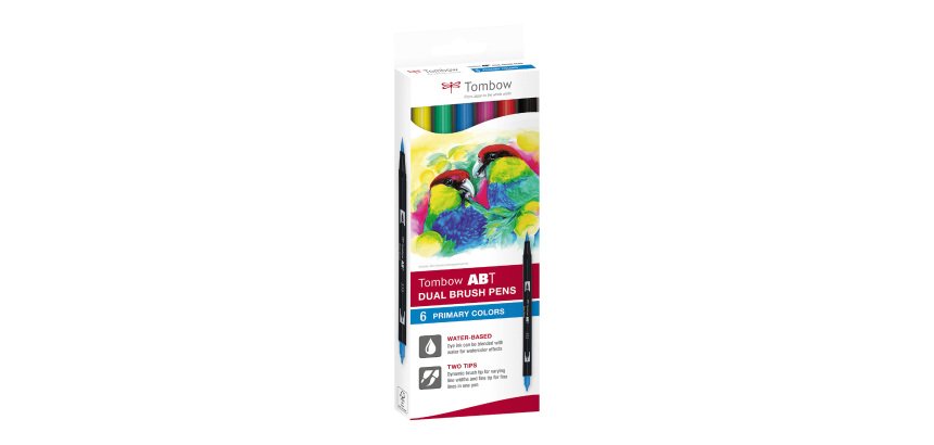 Tombow ABT Dual Brush Pen Watercolor Brush Markers Double Tip – Primary Colors – Set of 6