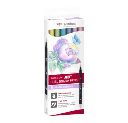 Feutres pinceaux aquarellables double pointe Tombow ABT Dual Brush Pen – Couleurs pastel – Pochette de 6