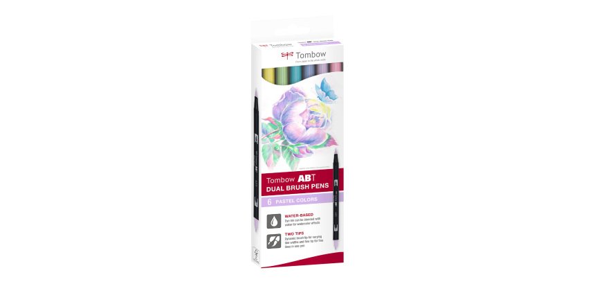 Tombow ABT Dual Brush Pen Watercolor Double-Ended Brush Markers – Pastel Colors – Set of 6
