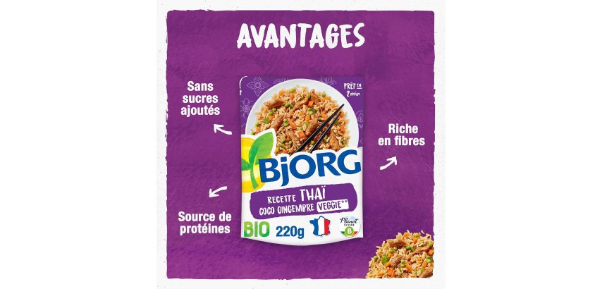 Recette thaï Riz coco gingembre Veggie Bio Bjorg - Sachet de 220 g