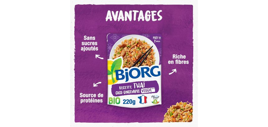 Recette thaï Riz coco gingembre Veggie Bio Bjorg - Sachet de 220 g