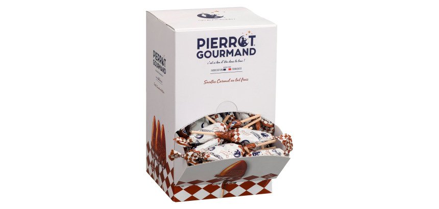 Sucettes caramel au lait frais Pierrot Gourmand - Boîte distributrice de 100
