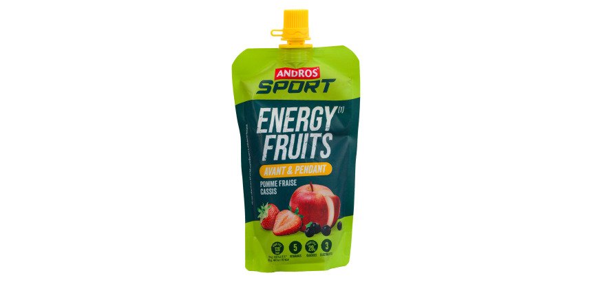 Compote Energy Fruits Pomme Fraise Cassis Andros Sport - Gourde de 114 g