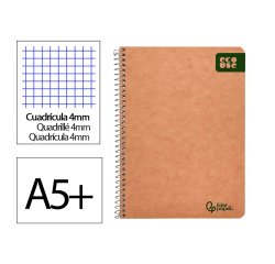 Cuaderno espiral liderpapel a5 4x4 mm Ecouse tapa cartulina kraft 80h papel reciclado 80 g