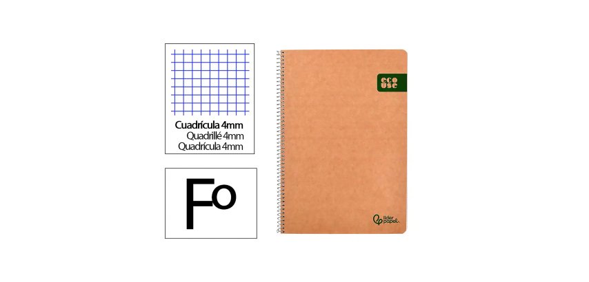 Cuaderno espiral liderpapel A4 4x4 mm Ecouse tapa cartulina kraft 80h papel reciclado 80 g