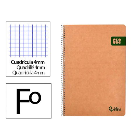 Cuaderno espiral liderpapel A4 4x4 mm Ecouse tapa cartulina kraft 80h papel reciclado 80 g
