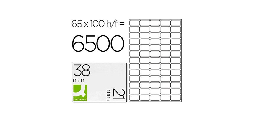 Etiqueta adhesiva q-connect kf01581 tamaño 38,1x21,2mm - Caja 100 hojas A4