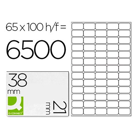 Etiqueta adhesiva q-connect kf01581 tamaño 38,1x21,2mm - Caja 100 hojas A4