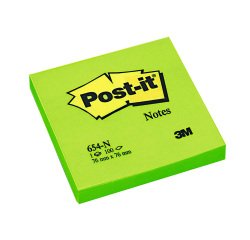 Bloc de notas adhesivas quita y pon post-it 76x76 mm verde neon con 100 hojas