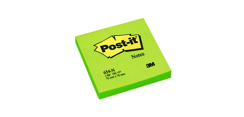 Bloc de notas adhesivas quita y pon post-it 76x76 mm verde neon con 100 hojas
