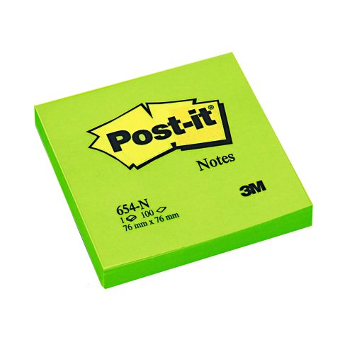 Bloc de notas adhesivas quita y pon post-it 76x76 mm verde neon con 100 hojas