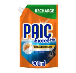 Liquide vaisselle mains Paic Excel 24h ultra-dégraissant - Recharge de 900 ml