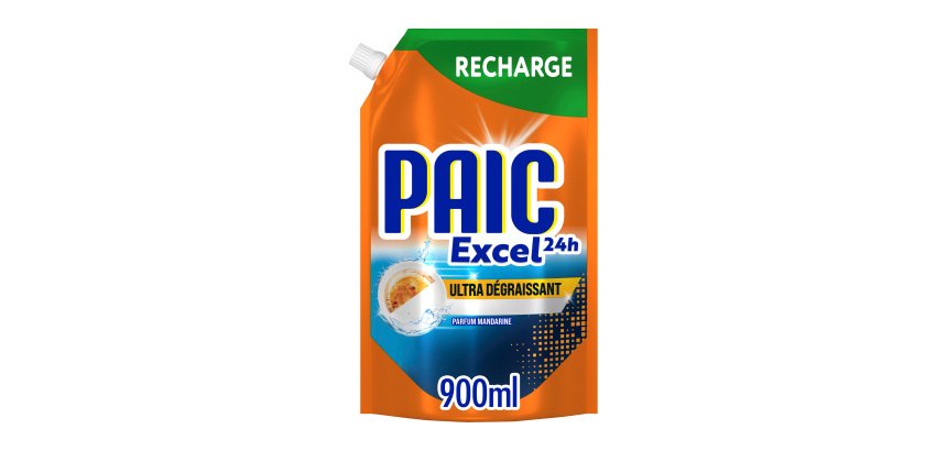 Liquide vaisselle mains Paic Excel 24h ultra-dégraissant - Recharge de 900 ml