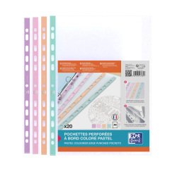 Pochettes perforées OXFORD A4 bords couleurs pastels polypropylène lisse 5/100e - Sachet de 20