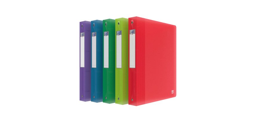 Classeur 4 anneaux plastifié Oxford School Life A4+ - Dos 4 cm couleurs translucides assorties