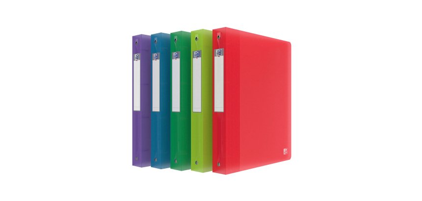 Classeur 4 anneaux plastifié Oxford School Life A4+ - Dos 4 cm couleurs translucides assorties