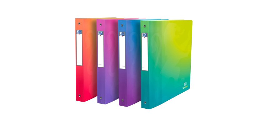 Classeur 4 anneaux plastifié Oxford School Fusion A4+ - Dos 4 cm couleurs translucides assorties