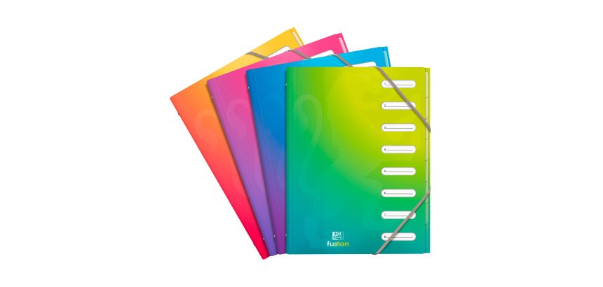 Trieur plastique Oxford School Fusion 8 divisions couleurs translucides assorties