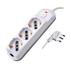 Multipresa con interruttore, 3 prese 10/16A shucko/bipasso, spina 90°, cavo 1,5 metri