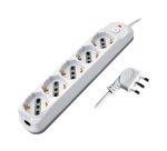 Multipresa con interruttore, 5 prese 10/16A shucko/bipasso, spina 90°, cavo 3 metri
