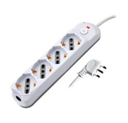 Multipresa con interruttore, 4 prese 10/16A shucko/bipasso, spina 90°, cavo 1,5 metri